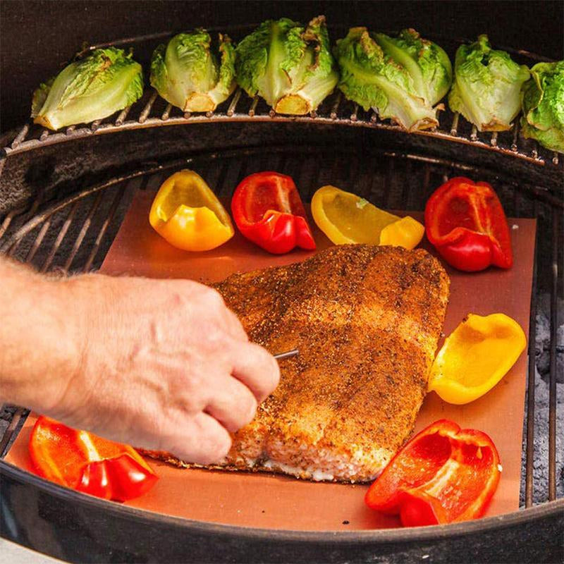NonSticko | Herbruikbare antiaanbakmatten voor barbecueën en bakken – hittebestendig, gemakkelijk schoon te maken, met koper gecoate grill- en ovenvellen