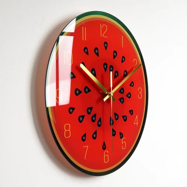 ZestClock | Moderne Glazen Wandklok - Levendig gesneden fruit ontwerp, Stille Quartz Beweging, Decoratieve Klok