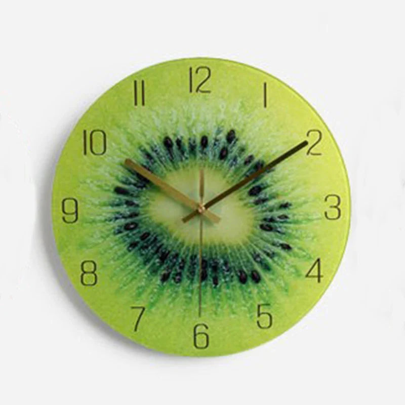 ZestClock | Moderne Glazen Wandklok - Levendig gesneden fruit ontwerp, Stille Quartz Beweging, Decoratieve Klok