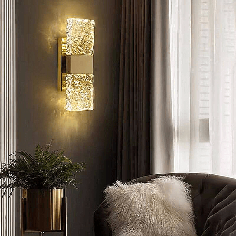 CrystalGleam | Luxe Kristallen Gouden Rechthoek LED Wandarmatuur