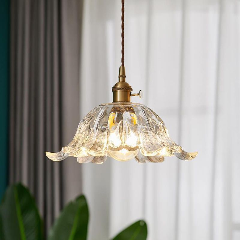 FloraLite | Elegant gouden bloem glazen hanglamp