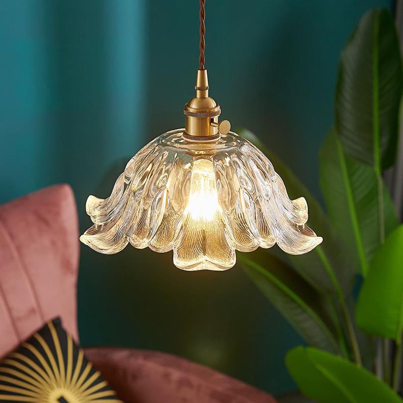 FloraLite | Elegant gouden bloem glazen hanglamp