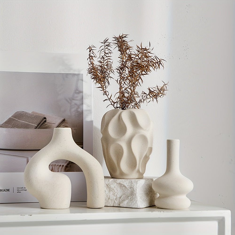 VasaForm | 3-delige Boho keramische vaasset – Moderne Scandinavische minimalistische woondecoratie
