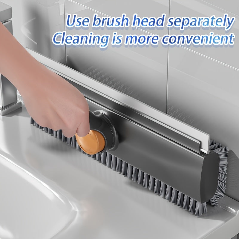 ScrubEdge | Schrobborstel met lange steel en draaibare dubbelzijdige kop, roestvrij staal en kunststof, ingebouwde schraper