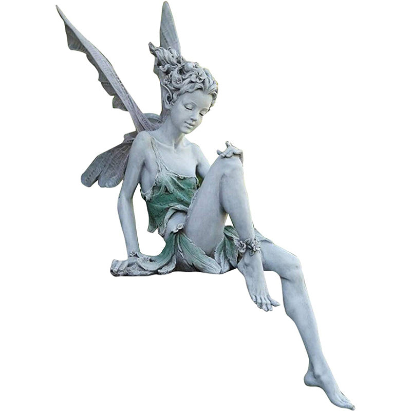 PixiePerch | Zittend feeënbeeldje voor in de tuin – Decoratief beeldje voor buiten, speelse fee van kunsthars