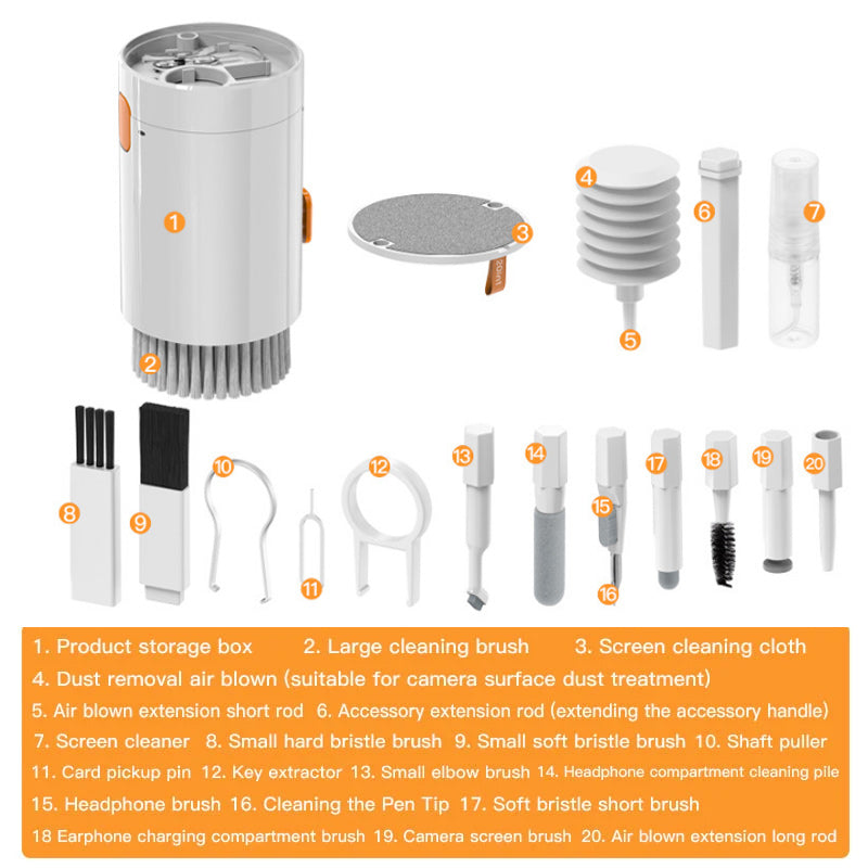 TidyTech | 20-in-1 draagbare elektronische reinigingsset - multifunctioneel voor toetsenborden, telefoons, camera's