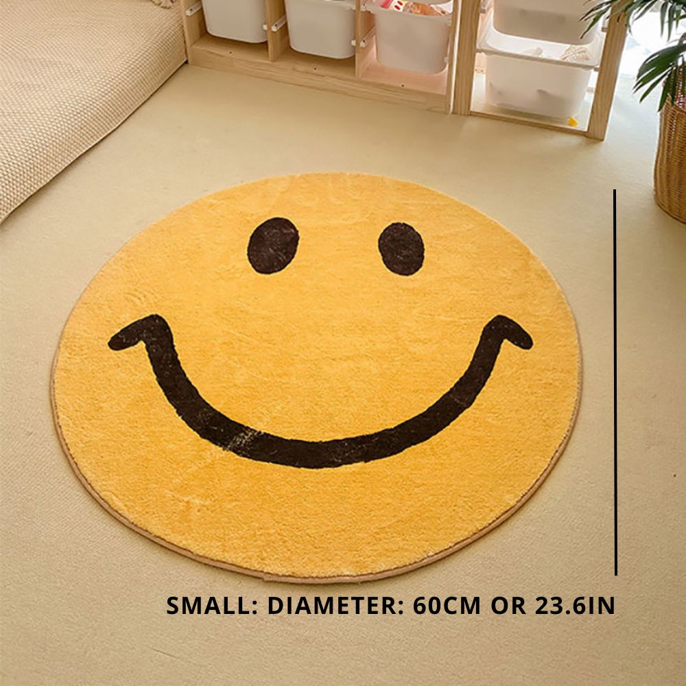 SmileRug | Smiley Vloerkleed – Geel Faux Kasjmier, Schattig Rond Vloermatje