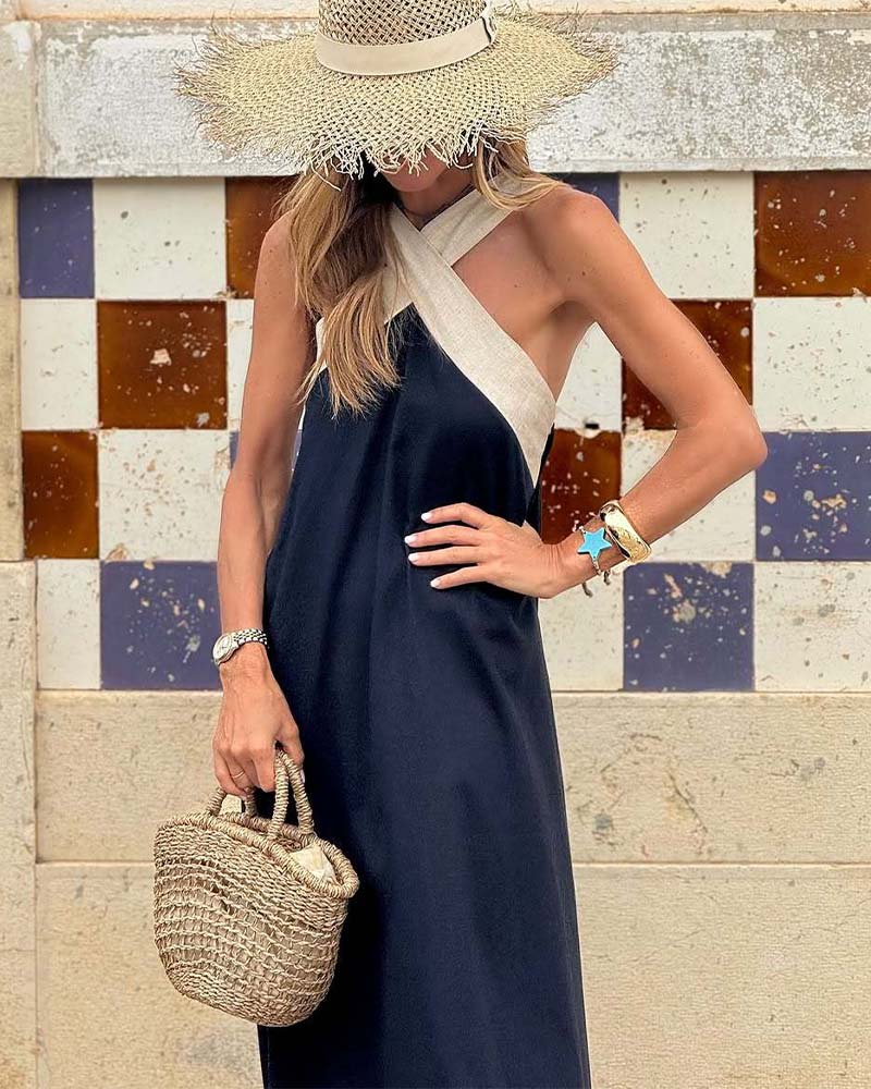 Velia | Halterjurk voor dames – Midi-jurk zonder mouwen: casual en elegant voor de zomer