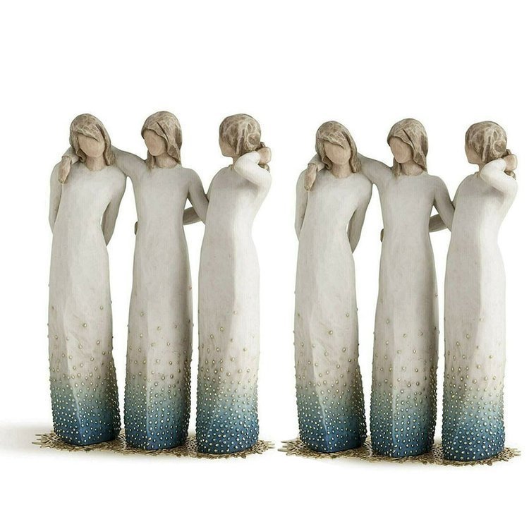 SoulSisters | Aan mijn zijde Beeldje - Handgemaakt Zussen Beeldje, Handgeschilderd Hars Geschenk