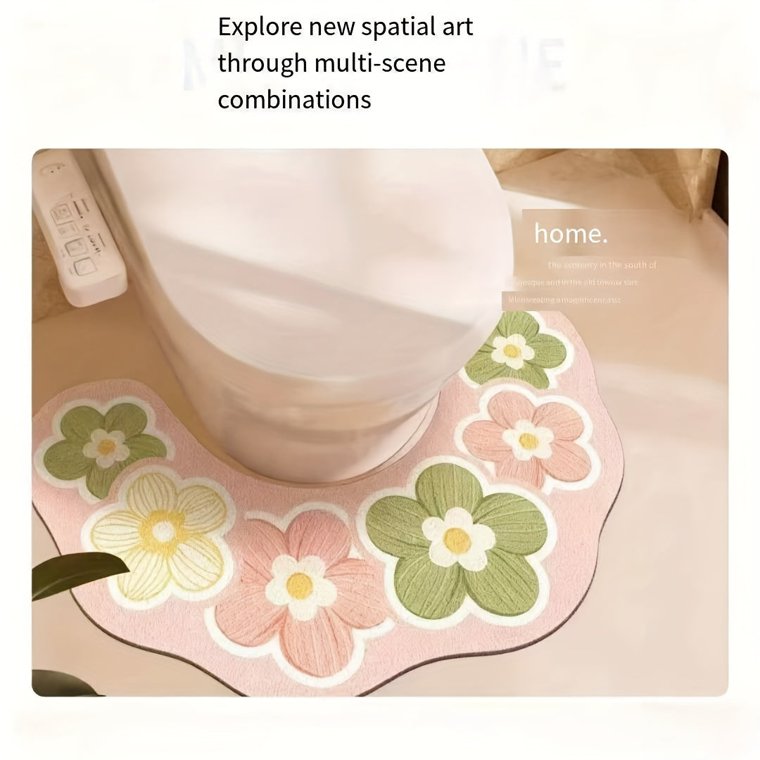 PetalStep | U-Vormige Bloemen Badmat – Antislip, Sneldrogend, Waterabsorberend