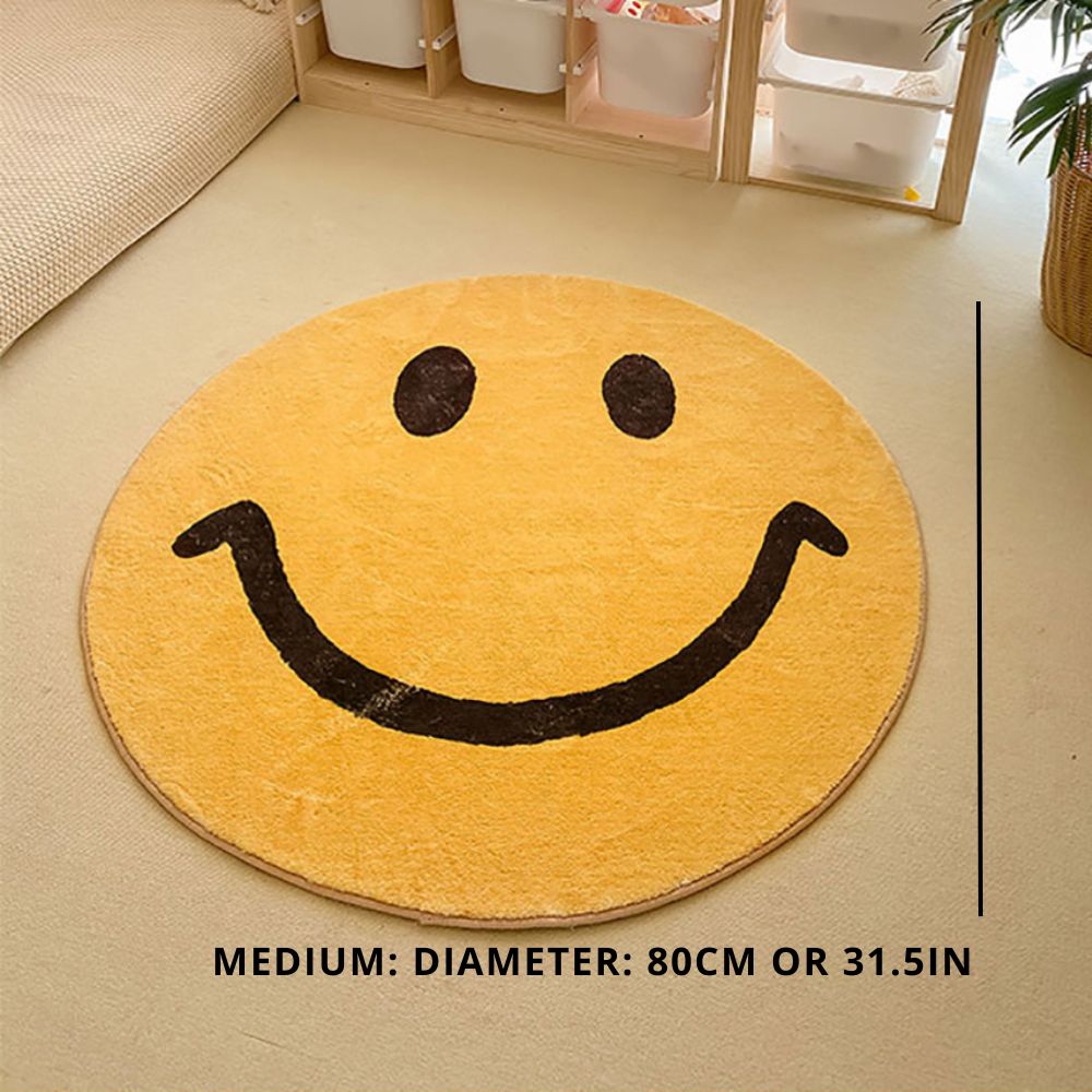 SmileRug | Smiley Vloerkleed – Geel Faux Kasjmier, Schattig Rond Vloermatje