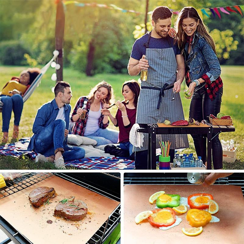 NonSticko | Herbruikbare antiaanbakmatten voor barbecueën en bakken – hittebestendig, gemakkelijk schoon te maken, met koper gecoate grill- en ovenvellen