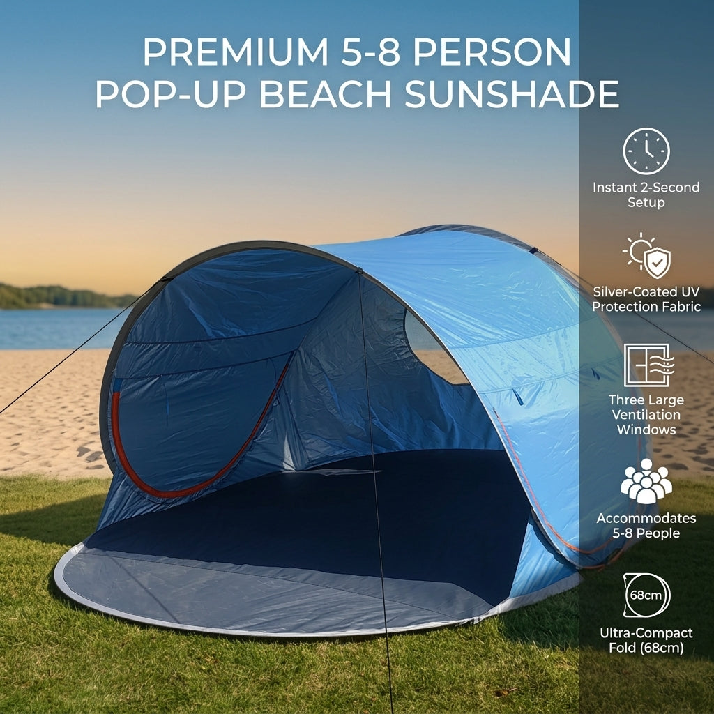 PopShelter | Opvouwbare strandtent – direct zonnescherm, UV-bescherming, inklapbare en draagbare strandluifel