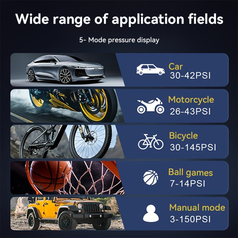 AirBoost | Compacte oplaadbare luchtcompressor – 150 PSI slimme inflator met LCD-scherm en LED-lampje voor auto's, fietsen en ballen