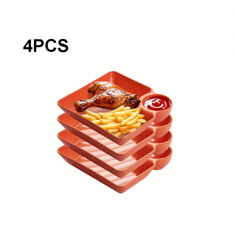 SectiPlate | 4-delige snackbordenset met vakken – Plastic tapas-, dumpling- en sushibord met vakken voor saus