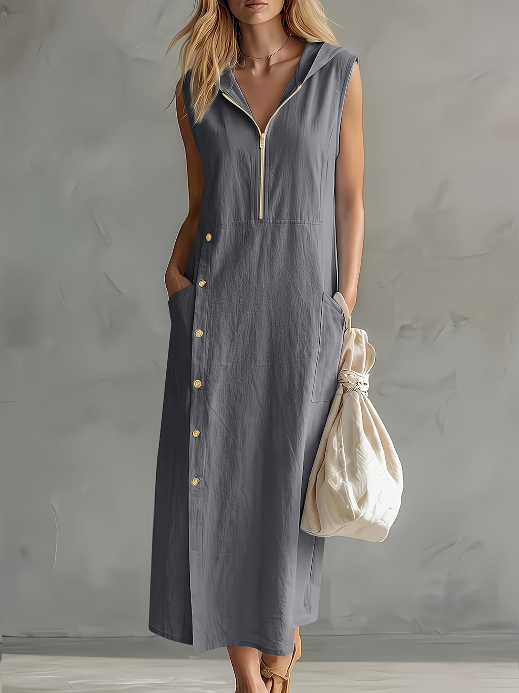 Calyren | Dames Zomerjurk met Capuchon – Casual Losvallende Lichtgewicht Zwierige Jurk