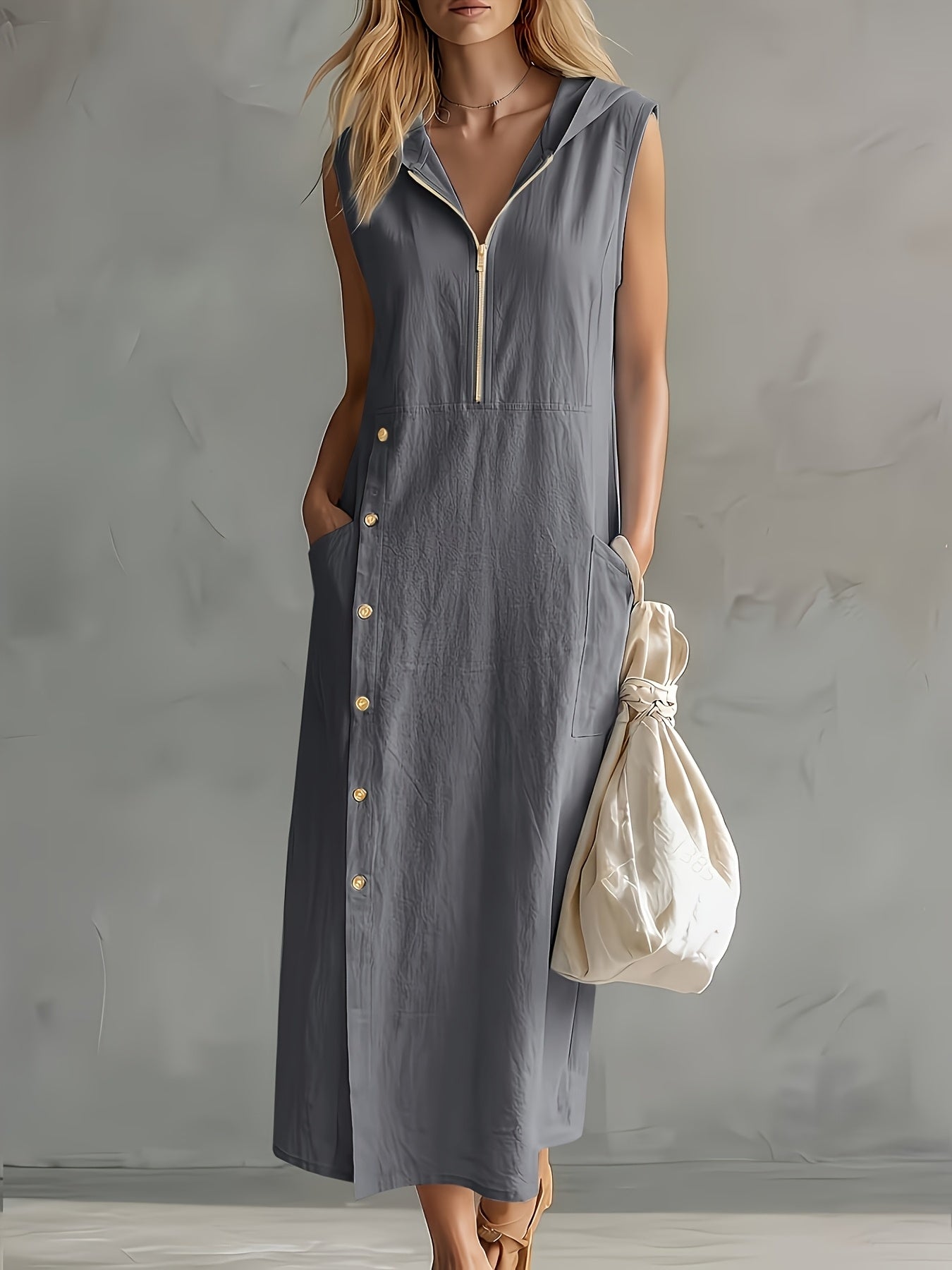 Calyren | Dames Zomerjurk met Capuchon – Casual Losvallende Lichtgewicht Zwierige Jurk