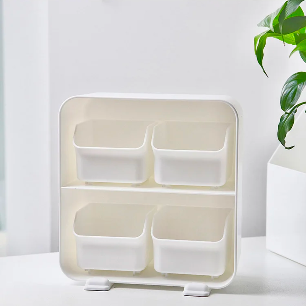 PulliBox | 4-Vak Uittrekbare Bureau Organizer – Opbergdoos voor Kleine Items & Bureauspullen