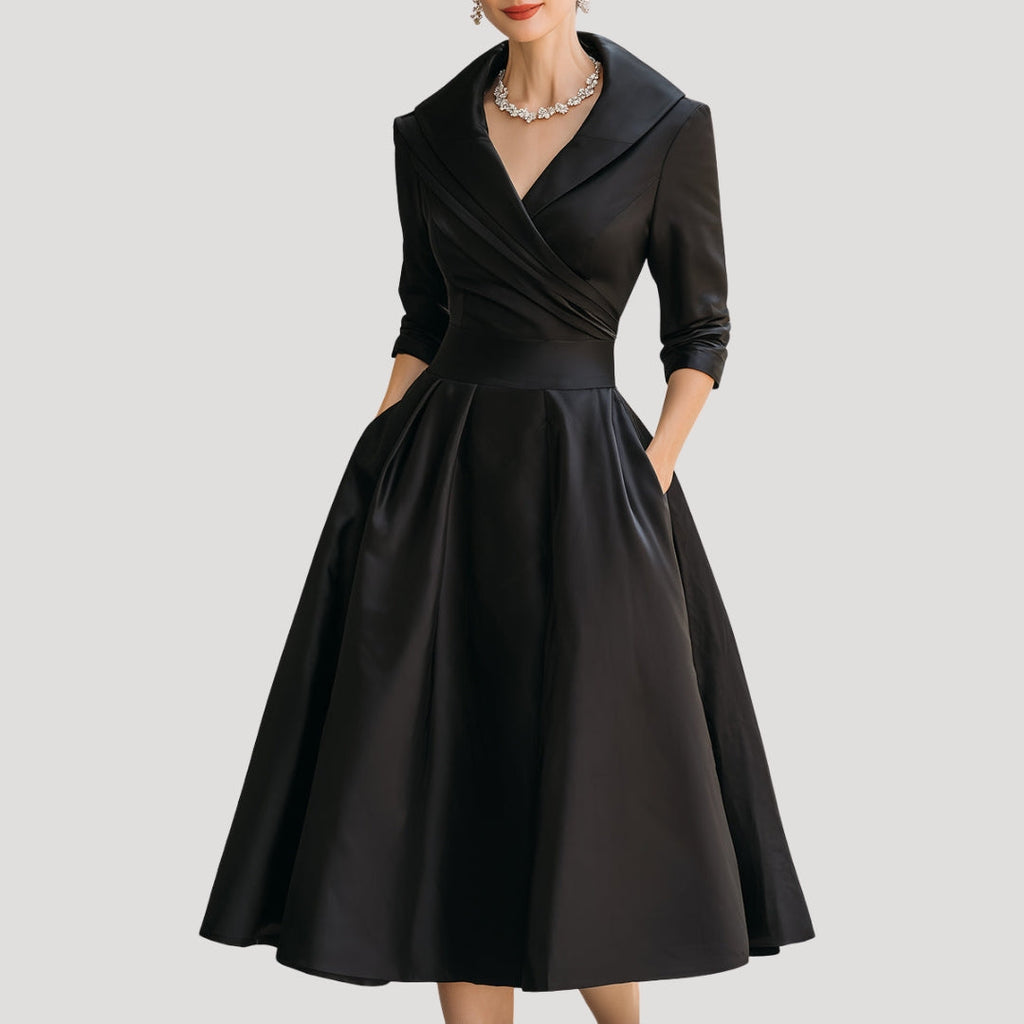 Aria | Klassieke midi-wikkeljurk voor dames – Elegant model met V-hals en lange mouwen