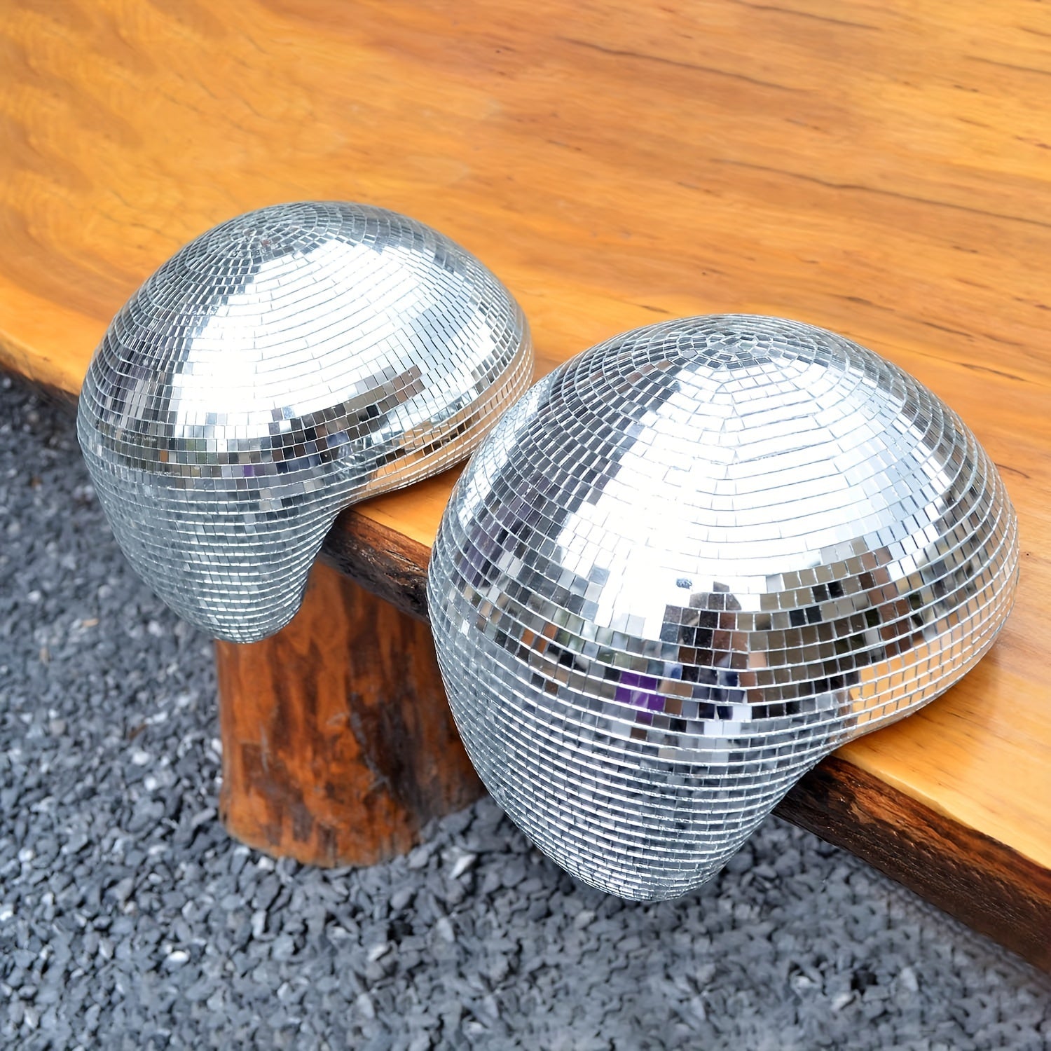 Meltique | Zilverkleurige gesmolten disco bal sculptuur - gespiegeld glas smelten bal, Decoratief Ornament voor in Huis