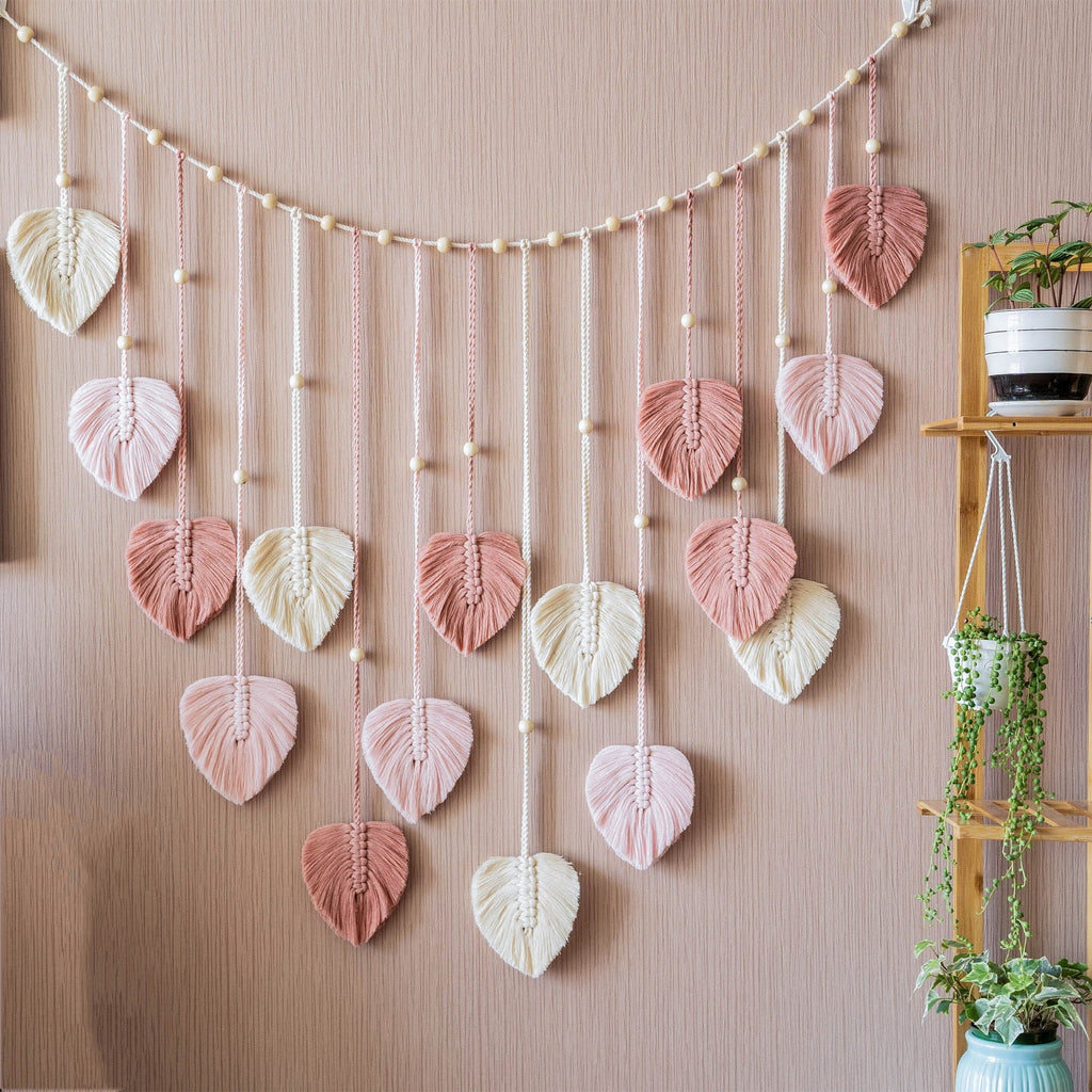 VerdantWeave | Boho Macrame Bladeren Slinger - Boven bed & woondecoratie
