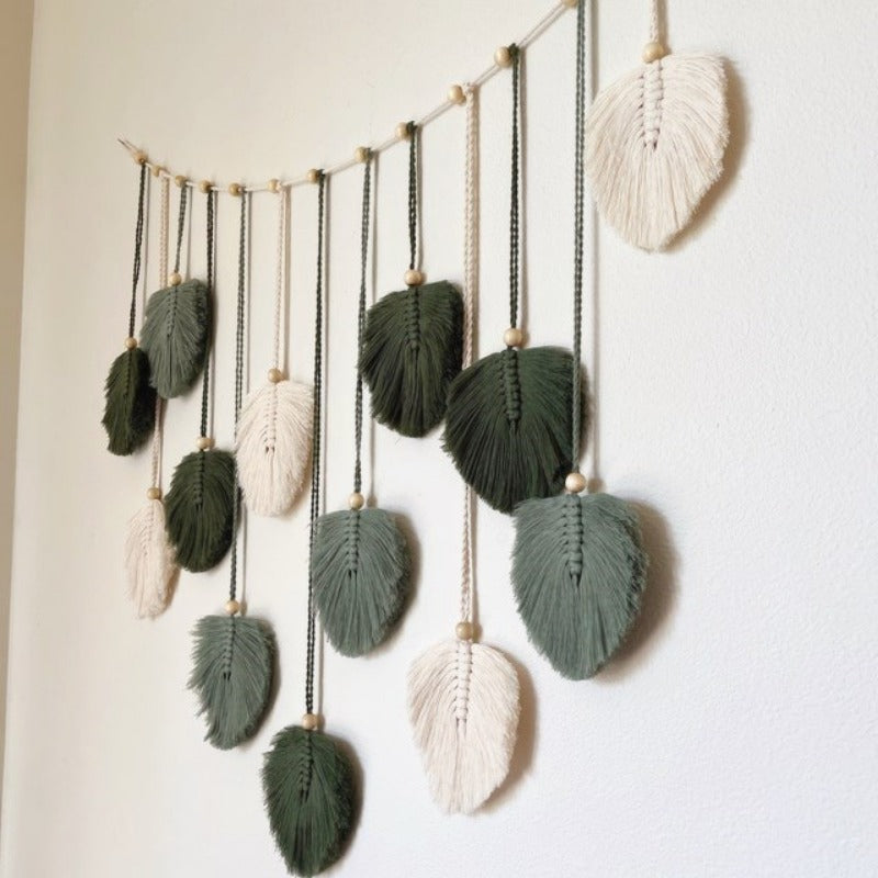 VerdantWeave | Boho Macrame Bladeren Slinger - Boven bed & woondecoratie