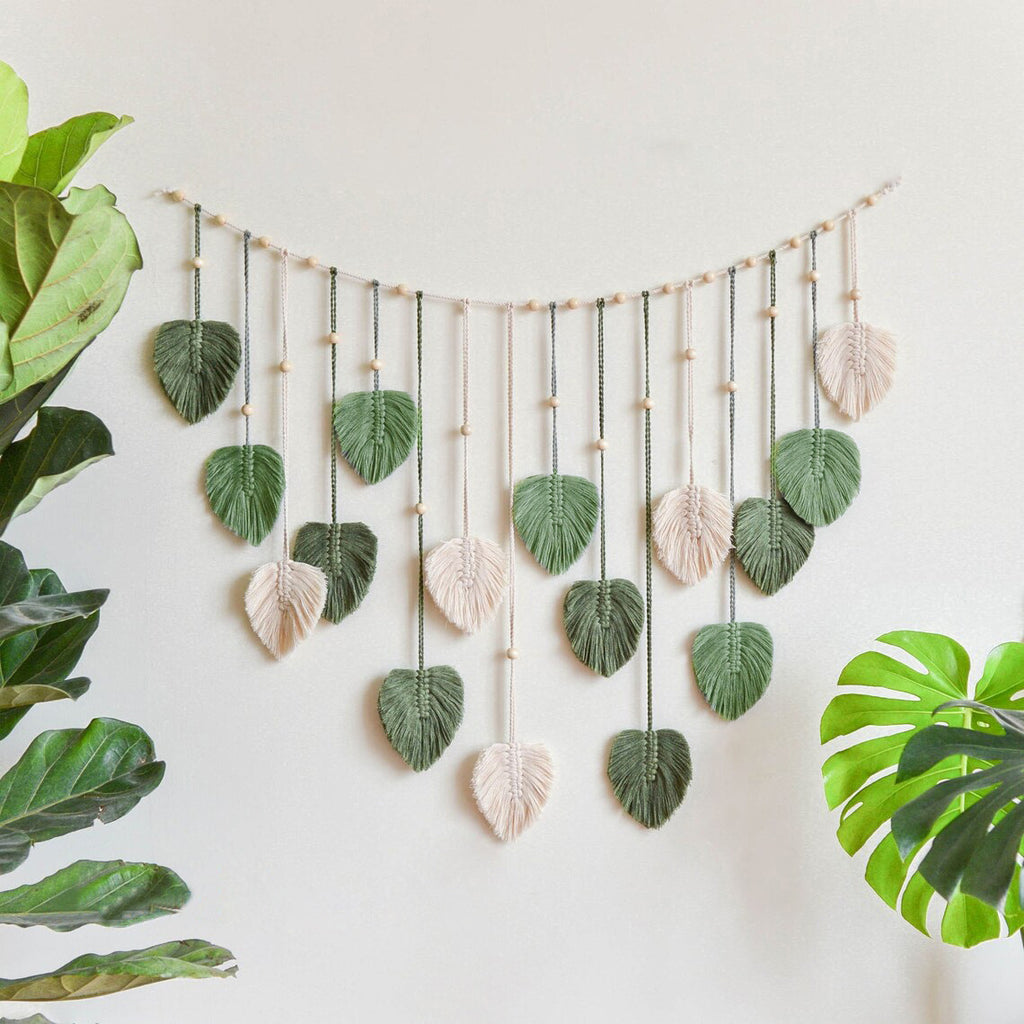 VerdantWeave | Boho Macrame Bladeren Slinger - Boven bed & woondecoratie