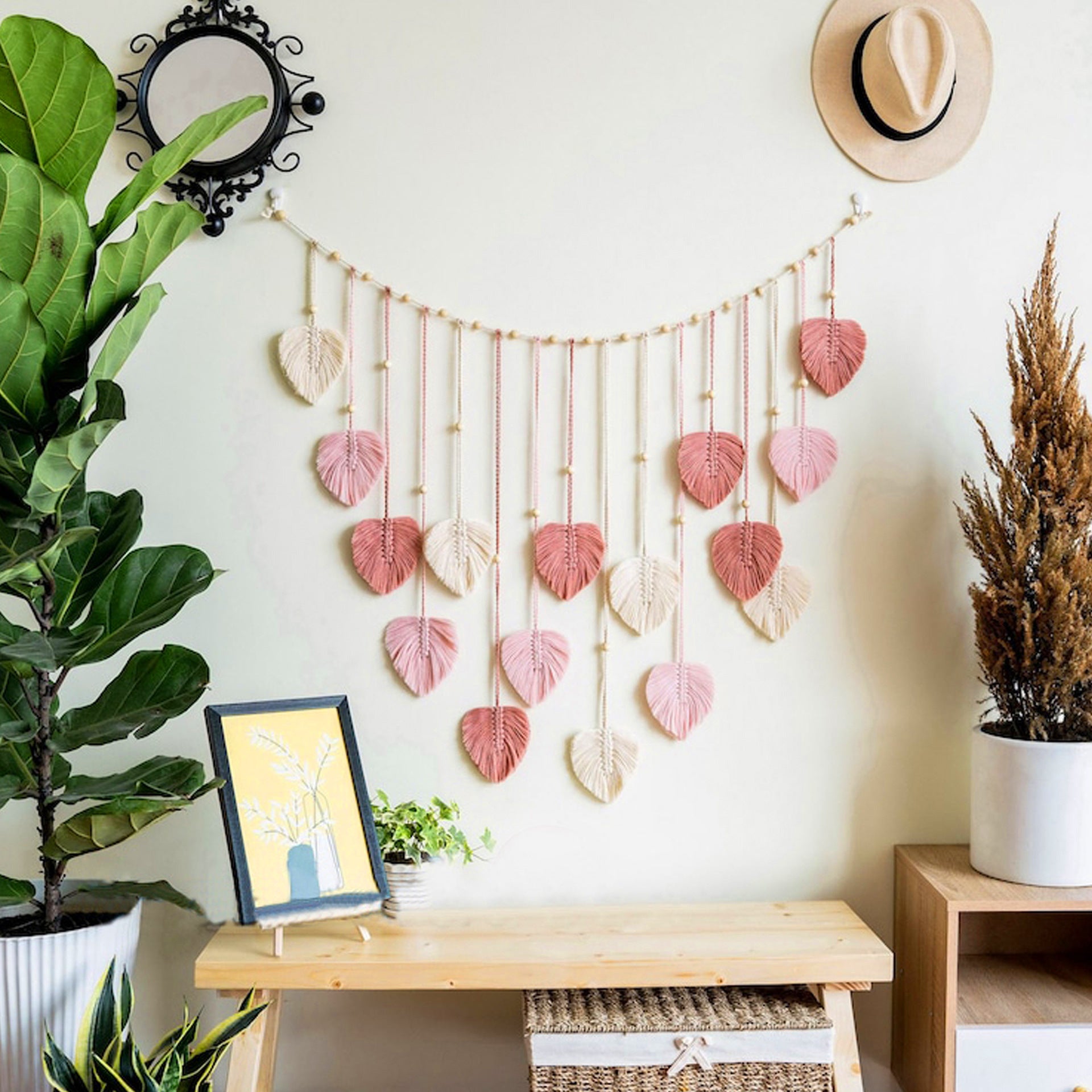 VerdantWeave | Boho Macrame Bladeren Slinger - Boven bed & woondecoratie