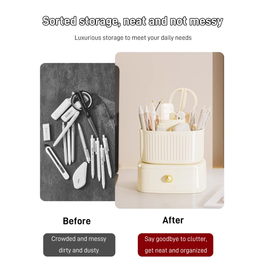 BrushHalo | Make-upborstelhouder met dubbele draai – Stijlvolle cosmetica-opbergruimte met meerdere lades