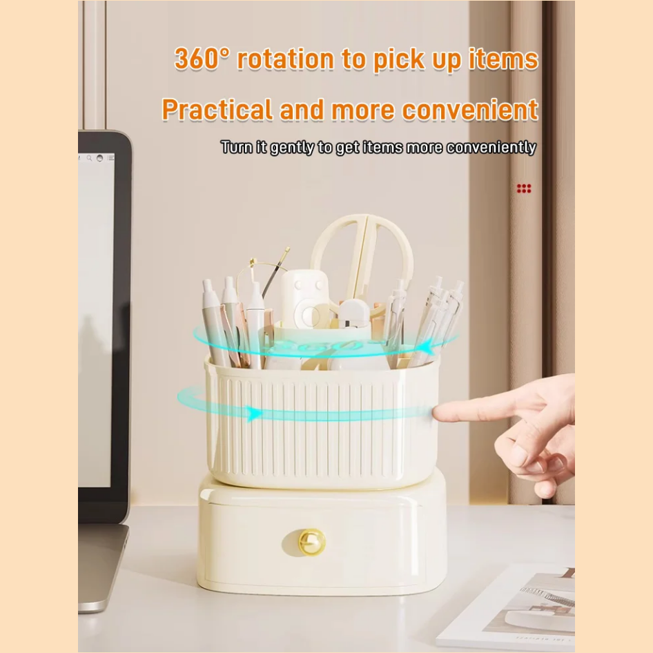 BrushHalo | Make-upborstelhouder met dubbele draai – Stijlvolle cosmetica-opbergruimte met meerdere lades