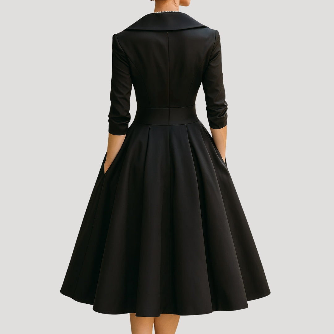 Aria | Klassieke midi-wikkeljurk voor dames – Elegant model met V-hals en lange mouwen