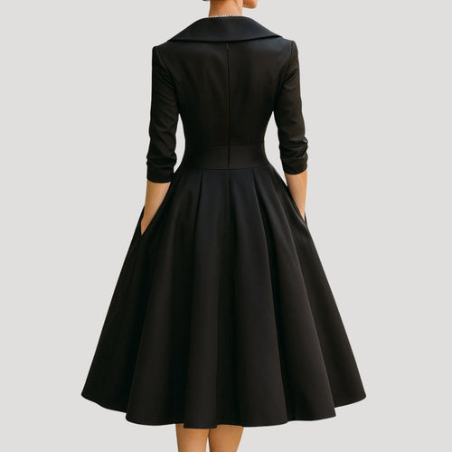 Aria | Klassieke midi-wikkeljurk voor dames – Elegant model met V-hals en lange mouwen