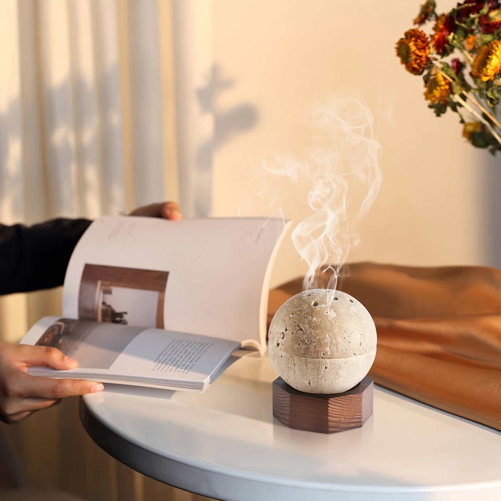Spheriscent | Natuurlijke travertijn wierookbrander – Aromatherapie & woondecoratie