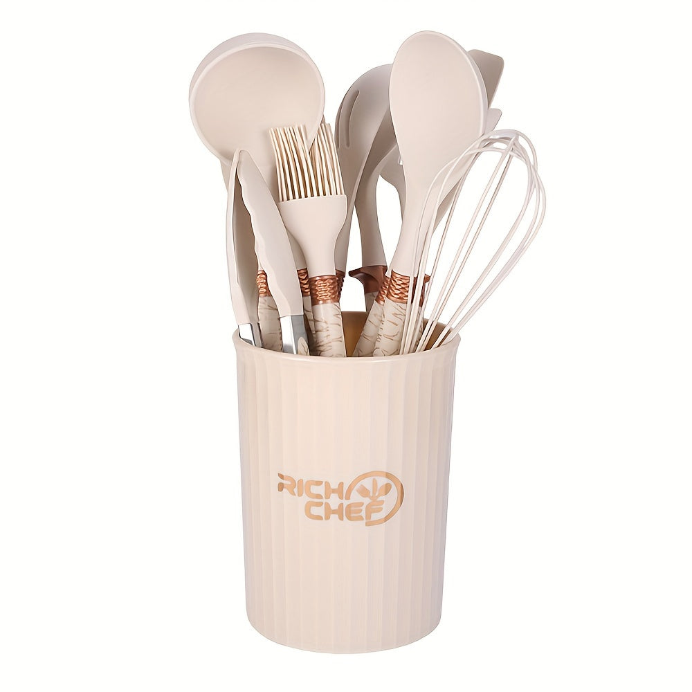 CookStash | Siliconen keukengerei Set - Anti-aanbak Gereedschap - Lichte Houten Handgrepen