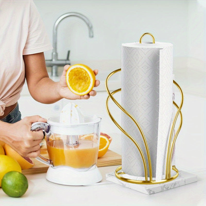 TissueLuxe | Luxe gouden servetten- en tissuehouder met stabiele verzwaarde voet – vrijstaande organizer voor keuken en badkamer