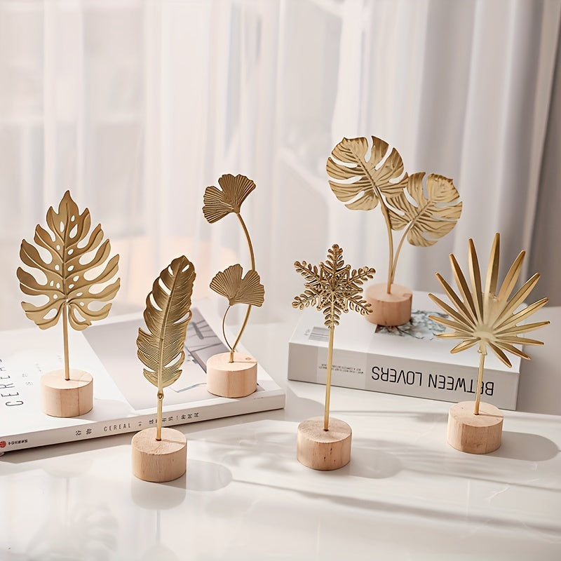 IronBliss | Scandinavisch Metalen Blad Kunstbeeldhouwwerk met Houten Voet - Creatief Huisdecor