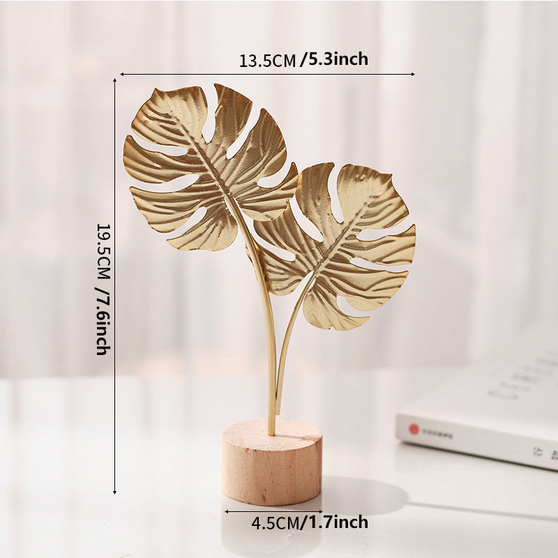 IronBliss | Scandinavisch Metalen Blad Kunstbeeldhouwwerk met Houten Voet - Creatief Huisdecor