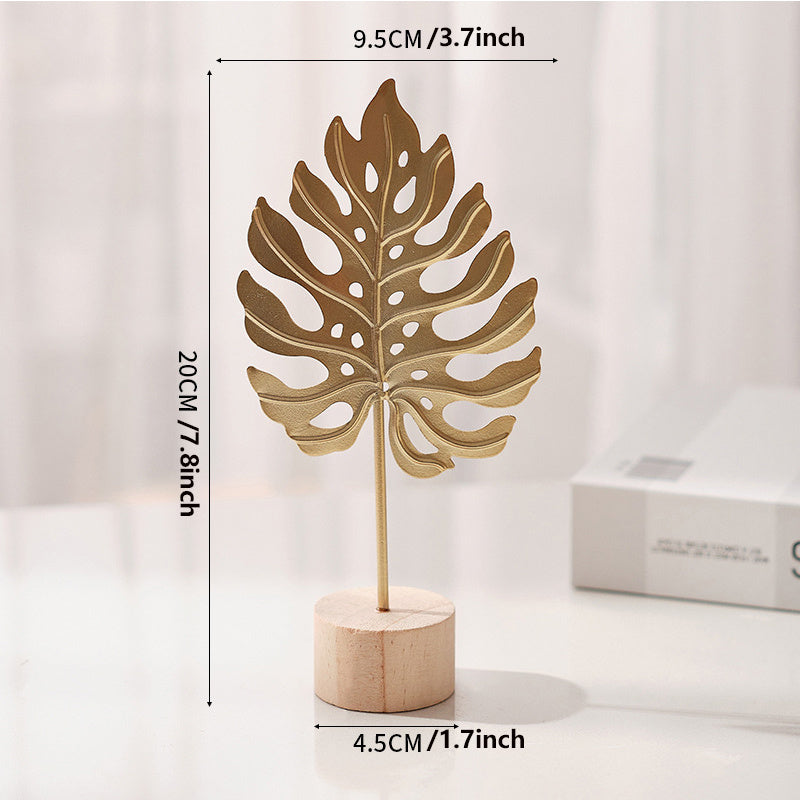 IronBliss | Scandinavisch Metalen Blad Kunstbeeldhouwwerk met Houten Voet - Creatief Huisdecor
