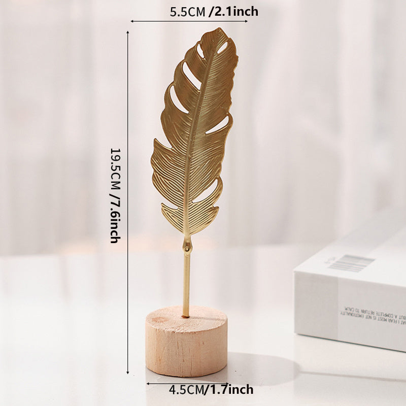 IronBliss | Scandinavisch Metalen Blad Kunstbeeldhouwwerk met Houten Voet - Creatief Huisdecor