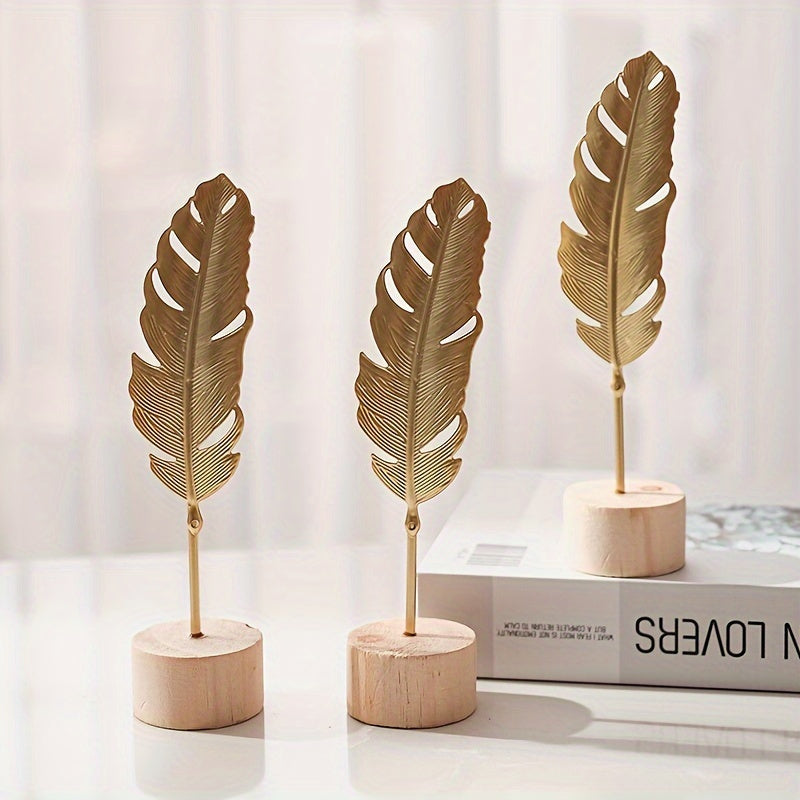 IronBliss | Scandinavisch Metalen Blad Kunstbeeldhouwwerk met Houten Voet - Creatief Huisdecor