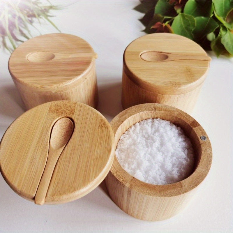 RusticJar | Houten Zoutdoos, Opbergpotje met Deksel, Keuken Kruidencontainer, Houten Zoutkelder voor Keukenopslag