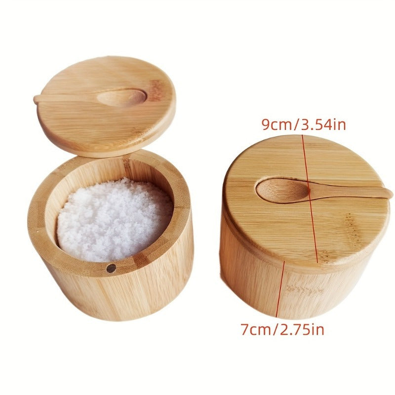 RusticJar | Houten Zoutdoos, Opbergpotje met Deksel, Keuken Kruidencontainer, Houten Zoutkelder voor Keukenopslag