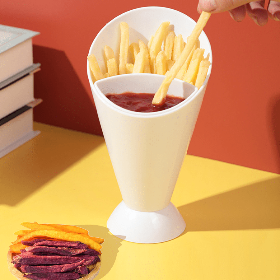 FryDock | Franse frietbeker met twee compartimenten en sausbakje – Herbruikbare snackbeker voor thuis
