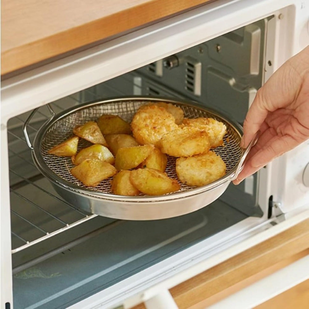 SizzleNet | RVS Baknet & Vetfilterbak – Anti-aanbak Oliezeef voor Gefrituurd Voedsel, Fruit & Groenten