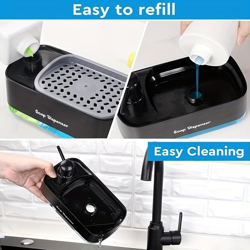 LatherLink | 2-in-1 dispenser voor vloeibare zeep met sponshouder