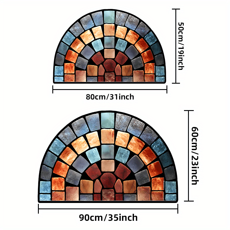 MosaicStep | Halve cirkelvormige antislip deurmat – glas-in-loodontwerp, dik zacht polyester tapijt