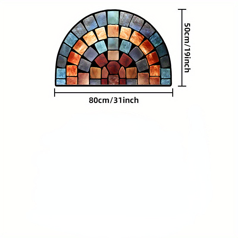 MosaicStep | Halve cirkelvormige antislip deurmat – glas-in-loodontwerp, dik zacht polyester tapijt