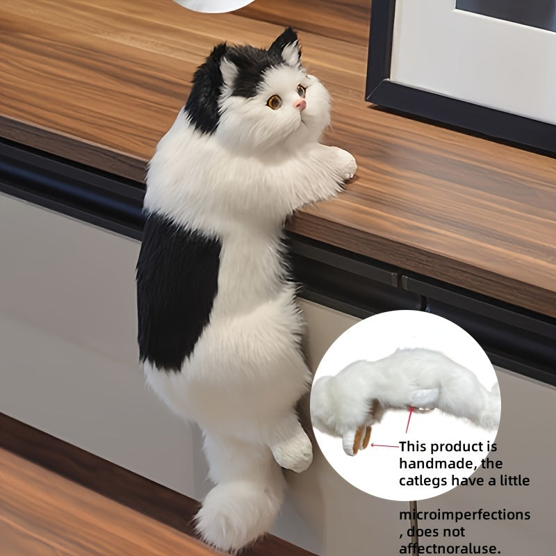 FelineFable | Realistisch pluche kattenspeeltje van hars – decoratie voor binnen en buiten, hangend kattenbeeldje