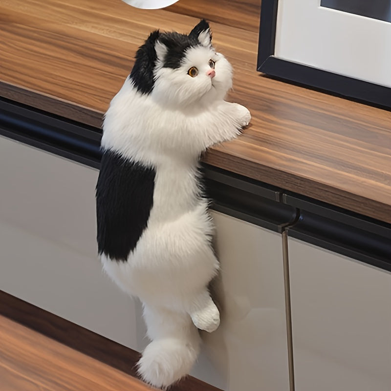 FelineFable | Realistisch pluche kattenspeeltje van hars – decoratie voor binnen en buiten, hangend kattenbeeldje
