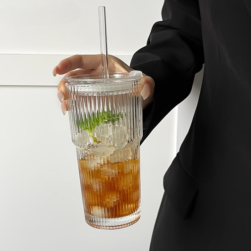 ClearSip | Geïsoleerde glazen koffiemok met deksel en rietje, 600ML herbruikbare multifunctionele glazen beker
